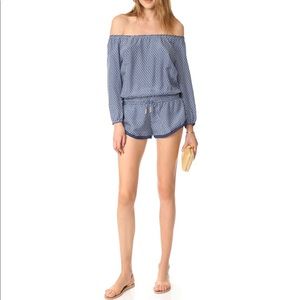 Paloma Blue Hamptons off the shoulder silk romper